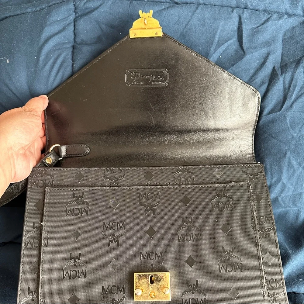 MCM Black Monogram Envelope Clutch with Gold Lock - Picture 8 of 16
